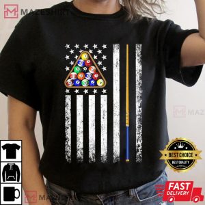 American Flag Billiard Vintage Pool Player Women black t shirt 2