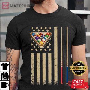 Vintage Billiard American Flag Pool Player Men black t shirt 2
