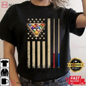 Vintage Billiard American Flag Pool Player Women black t shirt 2