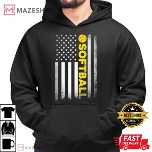 Softball Dad Mom USA US American Flag Apparel Men black hoodie 2