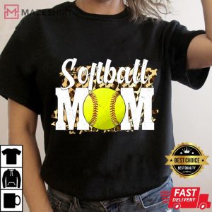 Softball Fans Leopard Women Softball Mom Women black t shirt 2
