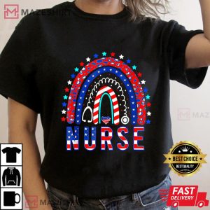Nurse Stethoscope Rainbow Memorial Day 4th Of July Nursing Women black t shirt 2 1