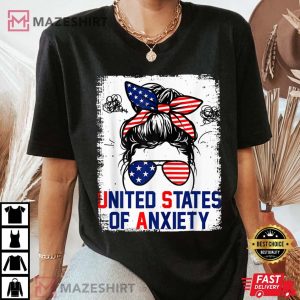 Bleached Messy Bun Funny Patriotic United States Anxiety Women black