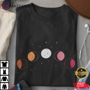 Subtle lesbian pride tshirt with moon phases illustration shirt