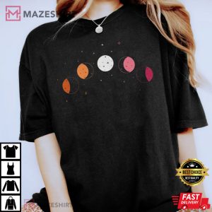 Subtle lesbian pride tshirt with moon phases illustration tshirt