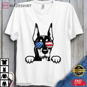 Doberman Dog Glasses Fourth Of July Independence Day Tee