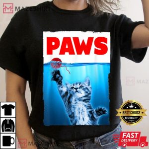 Paws Jaws Kitten Ball String Women black t shirt 2