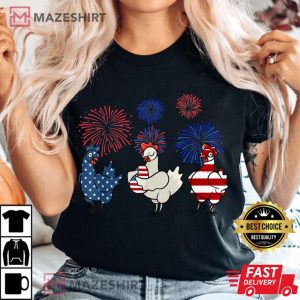 USA Flag Chicken Fireworks Patriotic 4th of July Women black t shirt 2 2