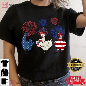 USA Flag Chicken Fireworks Patriotic 4th of July Women black t shirt 2