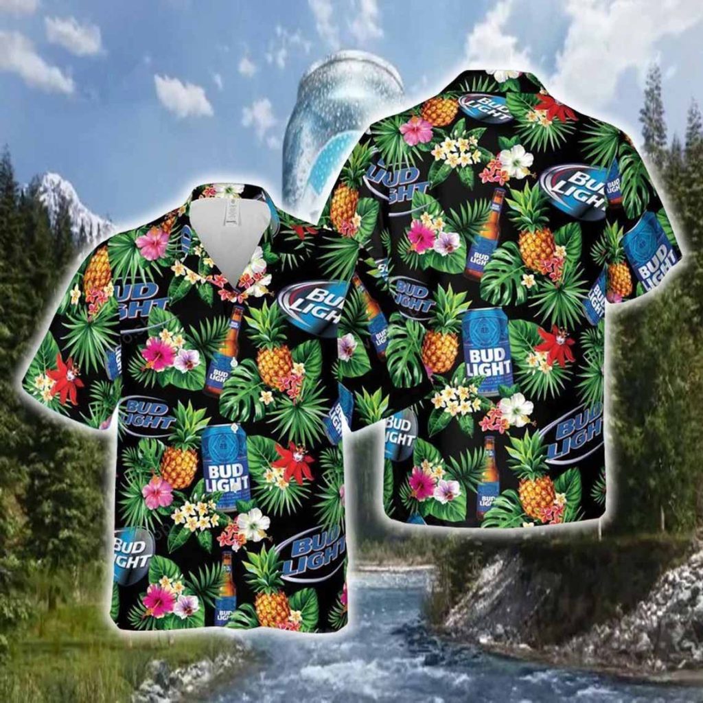 Bud Light Cans Pineapple Flower Unisex Hawaiian Shirts