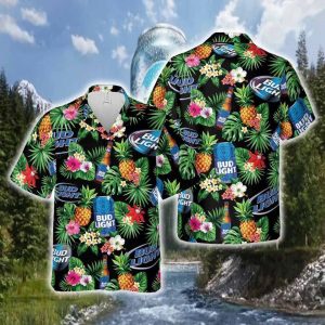 Bud Light Cans Pineapple Flower Unisex Hawaiian Shirts