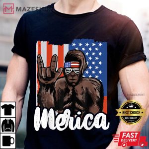Bigfoot 4th Of July American Flag Independence Day ASL Men black t shirt 2
