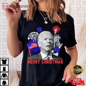 Funny Joe Biden Happy Christmas in July USA flag Women black