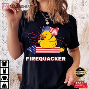 Funny Rubber Duck USA Patriotic Firequacker 4th of July Women black