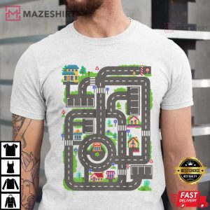 Kid Play Cars On Dad Back Race Track Mat Fathers Day Man White