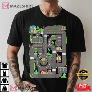 Kid Play Cars On Dad Back Race Track Mat Fathers Day Men black t shirt