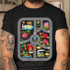 Play Cars On Dad Or Moms Back Mat Road Car Race Track Men black t shirt