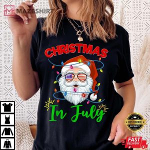 Christmas In July Santa Hat Sunglasses USA Flag Summer Women black