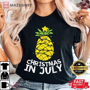 Christmas In July Pineapple Xmas Tree Summer Women black t shirt 2