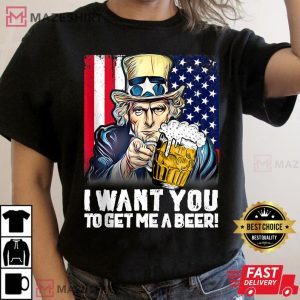 I want you to get me a beer 4th of July American Flag Women black t shirt 2