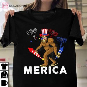 Bigfoot Fireworks Merica TShirt 4th Of July Sasquatch Unisex shirt 2