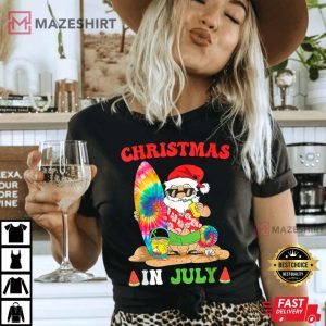 Christmas In July Santa Tie Dye Summer Surf Surfing Surfer Women black t shirt 2