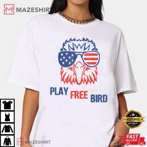 Play Free Bird Patriotic Eagle TShirt 4th Of July USA Flag Women white