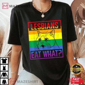 Lesbians Eat What Cat Funny Humor Pun LGBTQ Pride Flag Women Women black