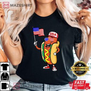 Patriotic Hot dog American Flag USA Funny 4th Of July Fourth Women black t shirt 2