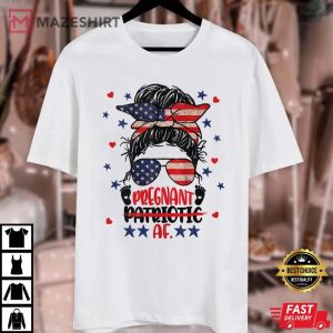 Womens Messy Bun 4th Of July Patriotic Af Pregnant Pregnancy Funny Unisex white