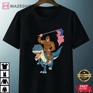 Bigfoot Riding Dinosaur T Rex Funny 4th Of July Sasquatch Unisex black