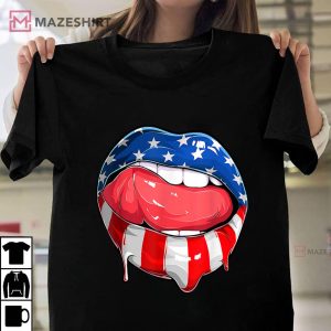 4th of July Patriotic Hot Lips American Flag Grunge Vintage Unisex shirt 2