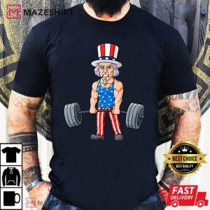 4th Of July Uncle Sam Weightlifting Funny Deadlift Fitness Men black t shirt 2