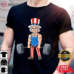4th Of July Uncle Sam Weightlifting Funny Deadlift Fitness Men black t shirt 2 2