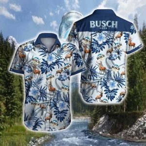 Busch Light Deer & Blue Flower Unisex Summer Hawaiian Shirt