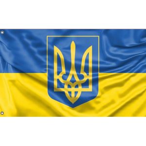 Ukraine Flag with Crest Unique Design Print High Quality Materials