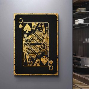 Black And Gold Queen Of Spades Card CanvasPoster Art