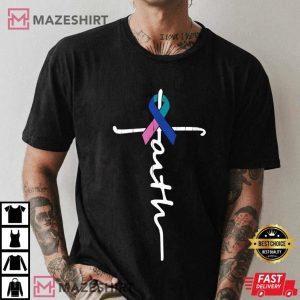 Faith Cross Thyroid Cancer Awareness Warrior Survivor Men black t shirt