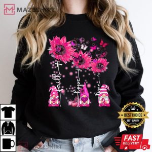 Faith Hope Love Gnome Ribbon Breast Cancer Awareness Flower Women black sweatshirt