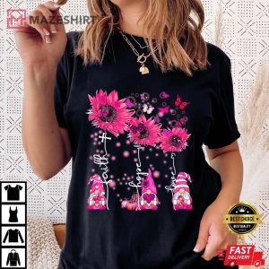 Faith Hope Love Gnome Ribbon Breast Cancer Awareness Flower Women black