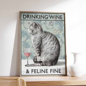 Cat Wine Hilarious Poster Vintage Poster
