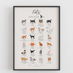 Cats in Film TV and Books Print Gifts For Cat Lover Infographic Cat Breed Poster