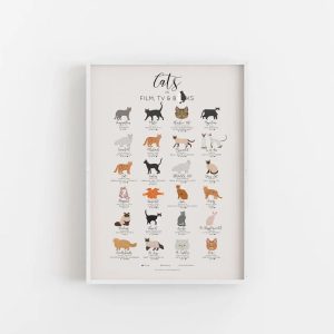 Cats in Film TV and Books Print Gifts For Cat Lover Infographic Cat Breed Posters