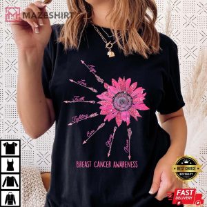 Hope Love Faith Sunflower Breast Cancer Awareness Month Women black