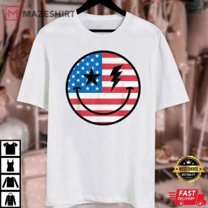Smiley Face American Flag 4th July Boys Girls Kids Toddler Unisex white
