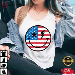 Smiley Face American Flag 4th July Boys Girls Kids Toddler White Women