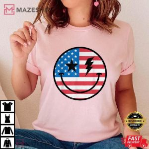 Smiley Face American Flag 4th July Boys Girls Kids Toddler Women Pink