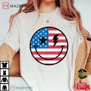Smiley Face American Flag 4th July Boys Girls Kids Toddler Women white
