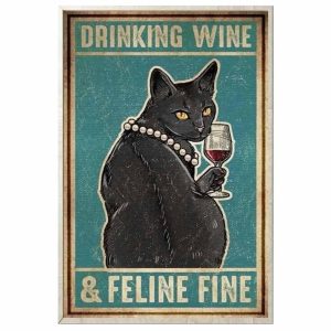 Drinking Wine And Feline Fine Poster Black Cat Poster