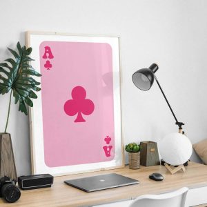 Pink Clubs Card Wall Art Print Playing Cards Colorful Wall Art
